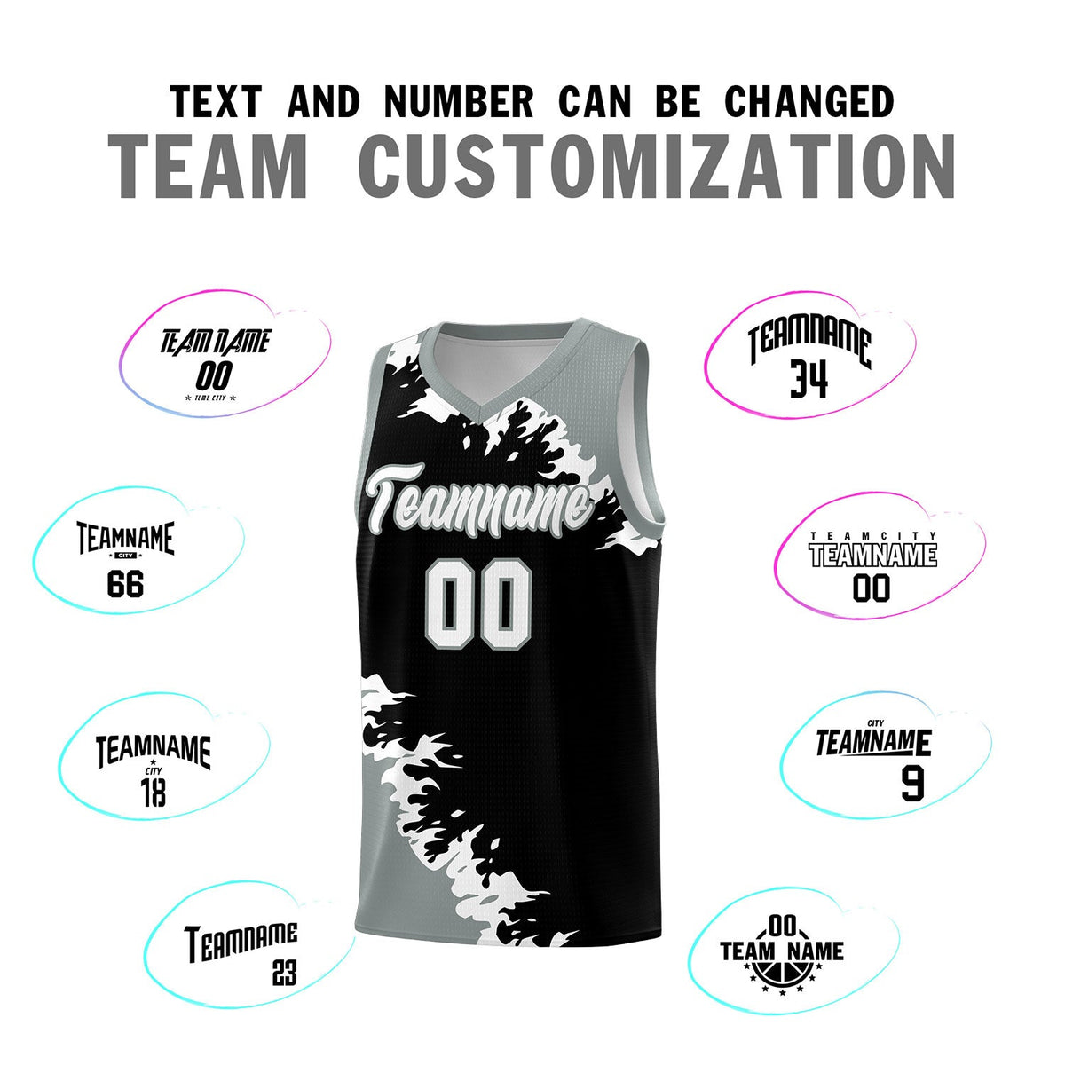 Custom Black Gray-White Sparkle Print Pattern Basketball Kits