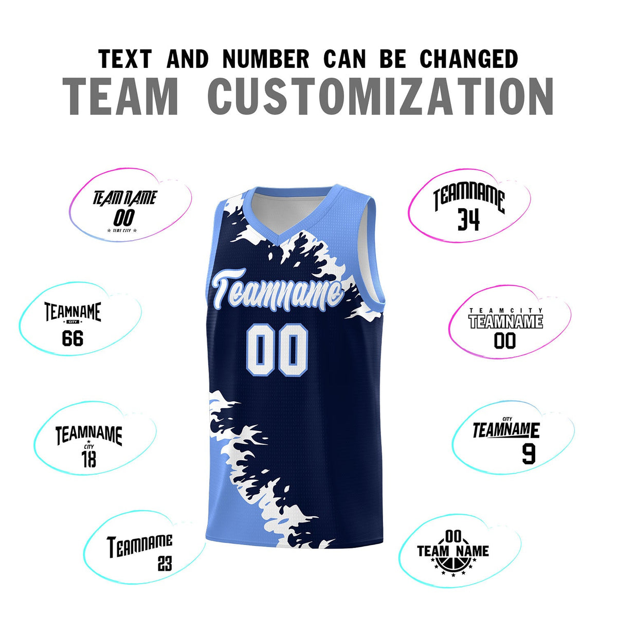 Custom Navy Light Blue-White Sparkle Print Pattern Basketball Kits