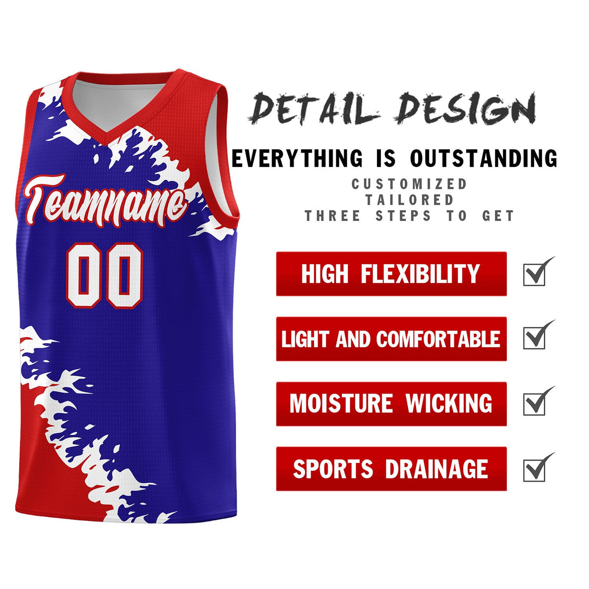 Custom Royal Red-White Sparkle Print Pattern Basketball Kits