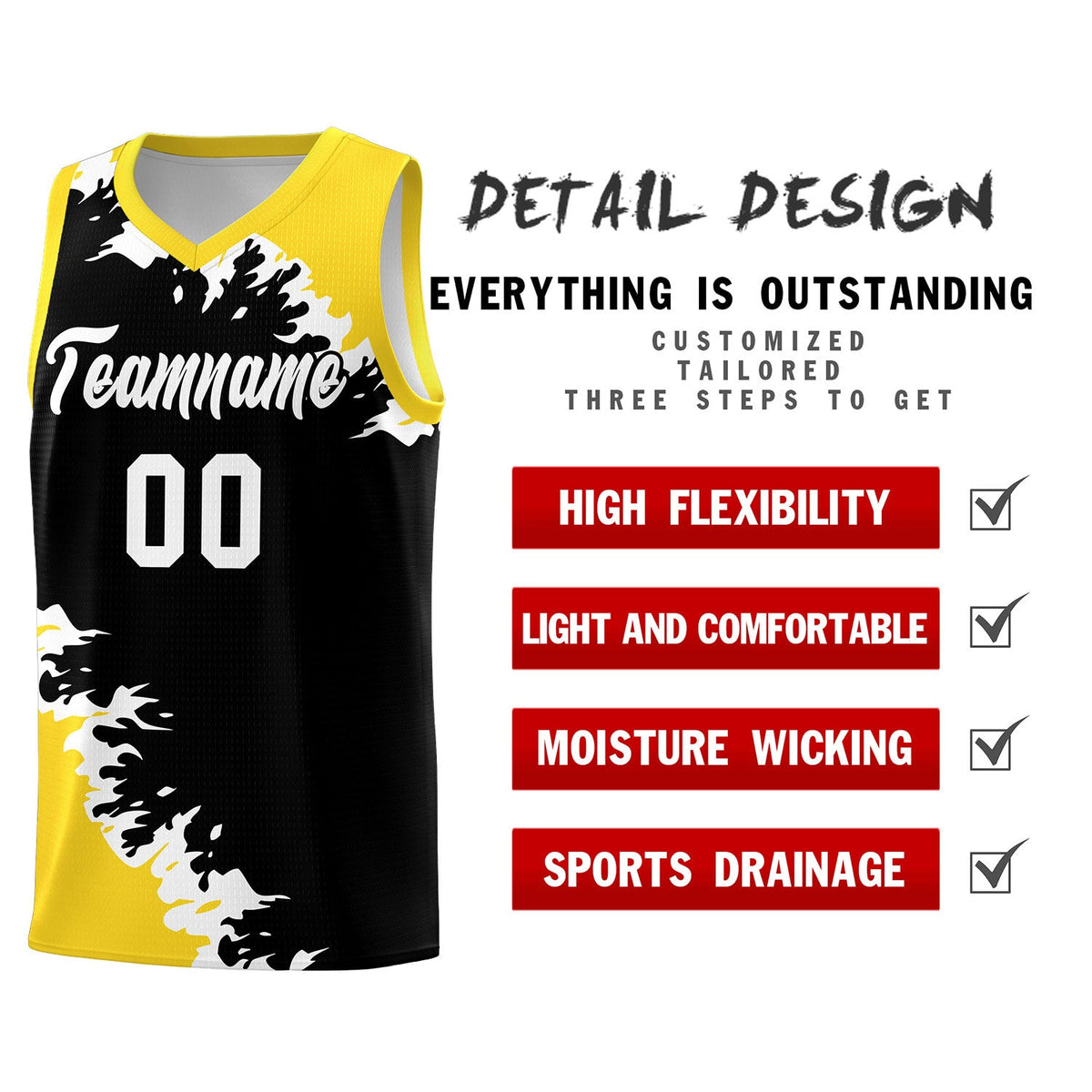 Custom Black Gold-White Sparkle Print Pattern Basketball Kits