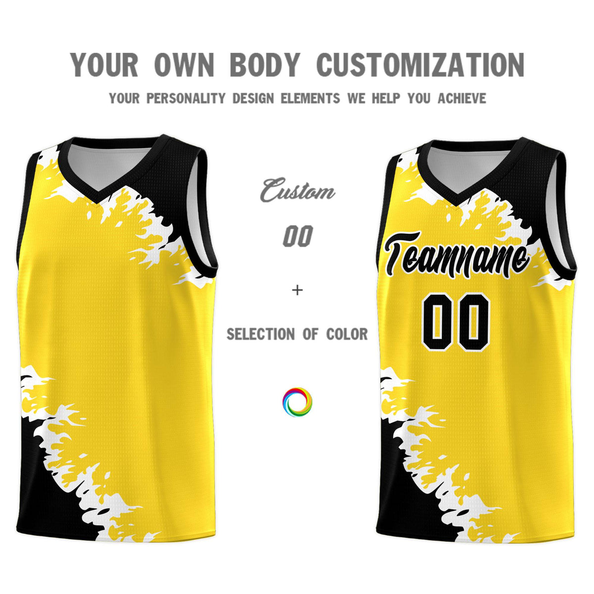 Custom Gold Black-White Sparkle Print Pattern Basketball Kits