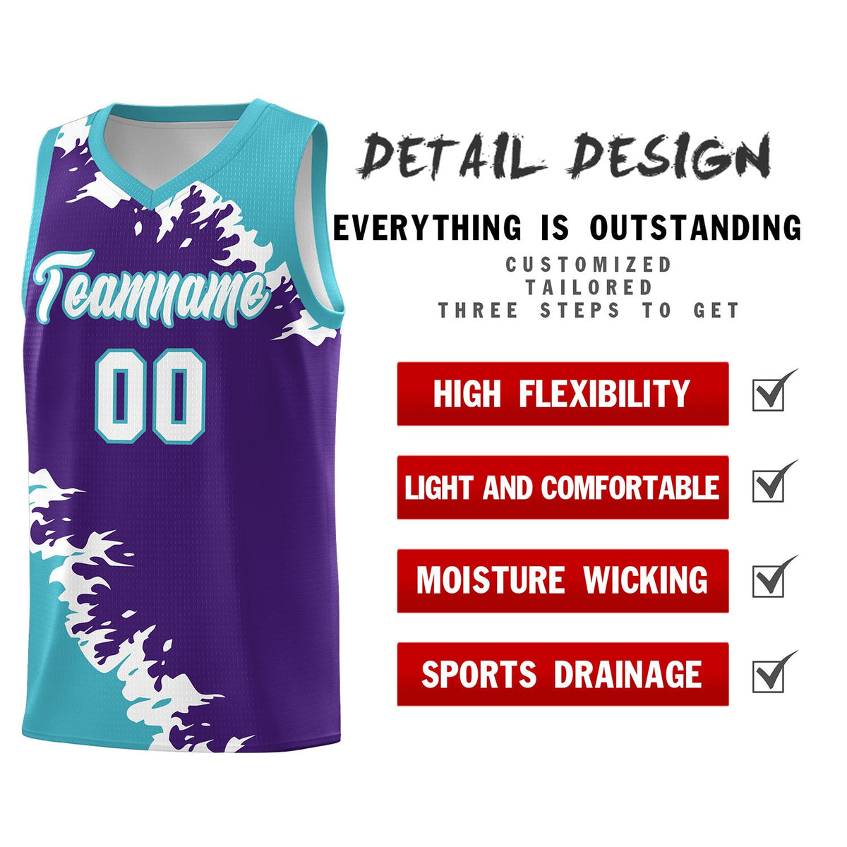 Custom Purple Sky Blue-White Sparkle Print Pattern Basketball Kits