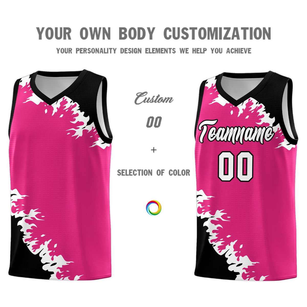 Custom Rose Red Black-White Sparkle Print Pattern Basketball Kits