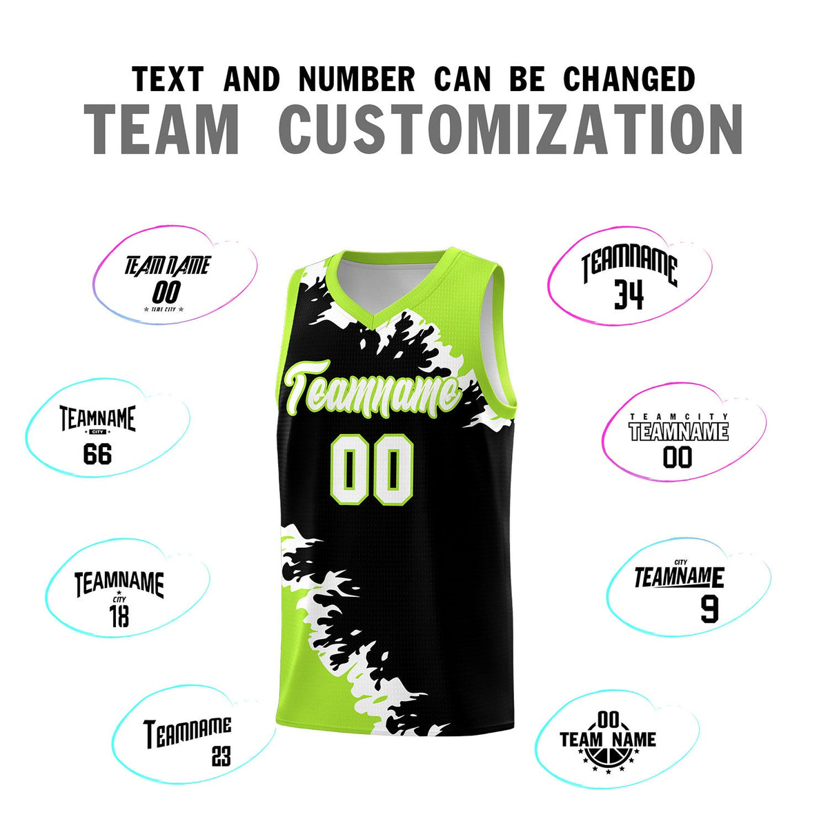 Custom Black Neon Green-White Sparkle Print Pattern Basketball Kits