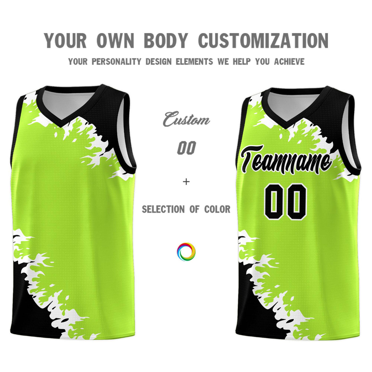 Custom Neon Green Black-White Sparkle Print Pattern Basketball Kits