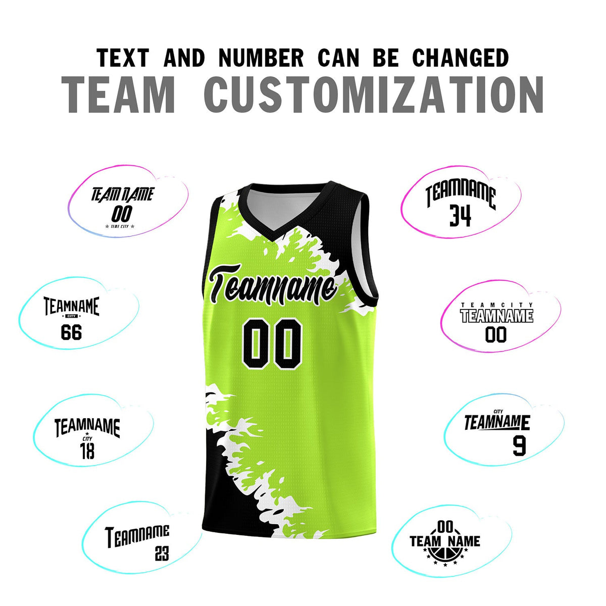 Custom Neon Green Black-White Sparkle Print Pattern Basketball Kits