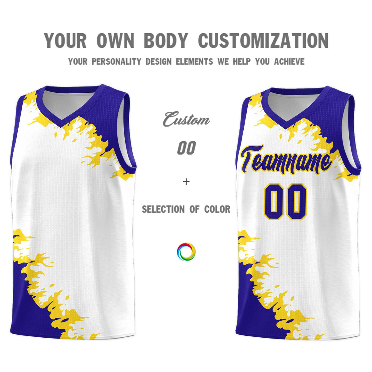 Custom White Royal-Gold Sparkle Print Pattern Basketball Kits