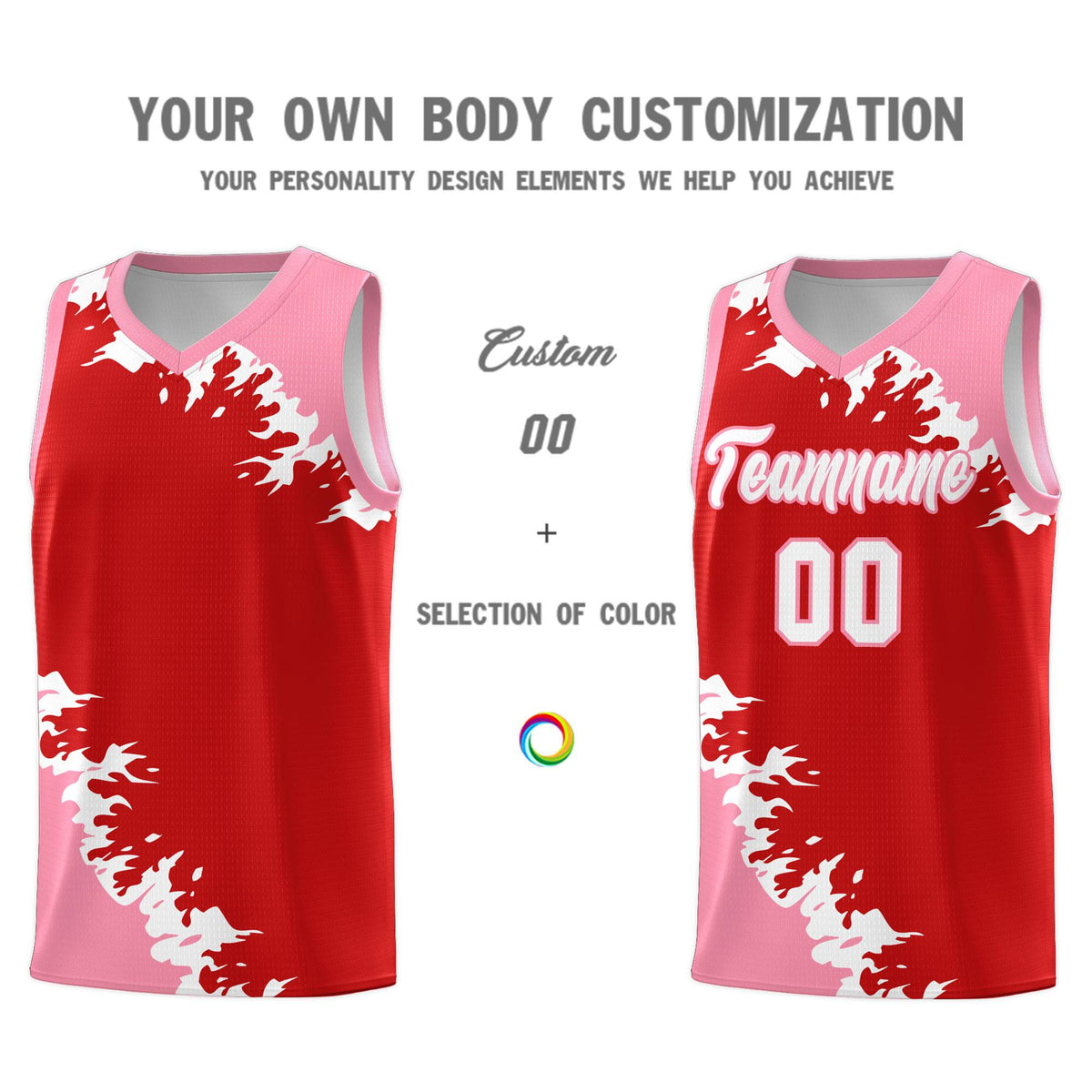 Custom Red Light Pink-White Sparkle Print Pattern Basketball Kits