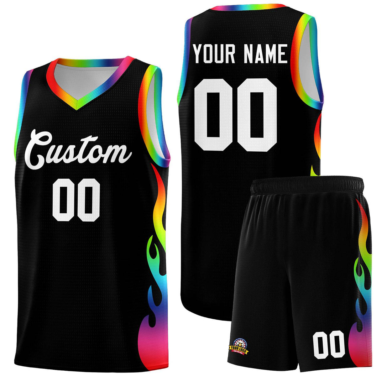 Custom Black Side Flame Pattern Fashion Sports Uniform Basketball Jersey|KXKSHOP