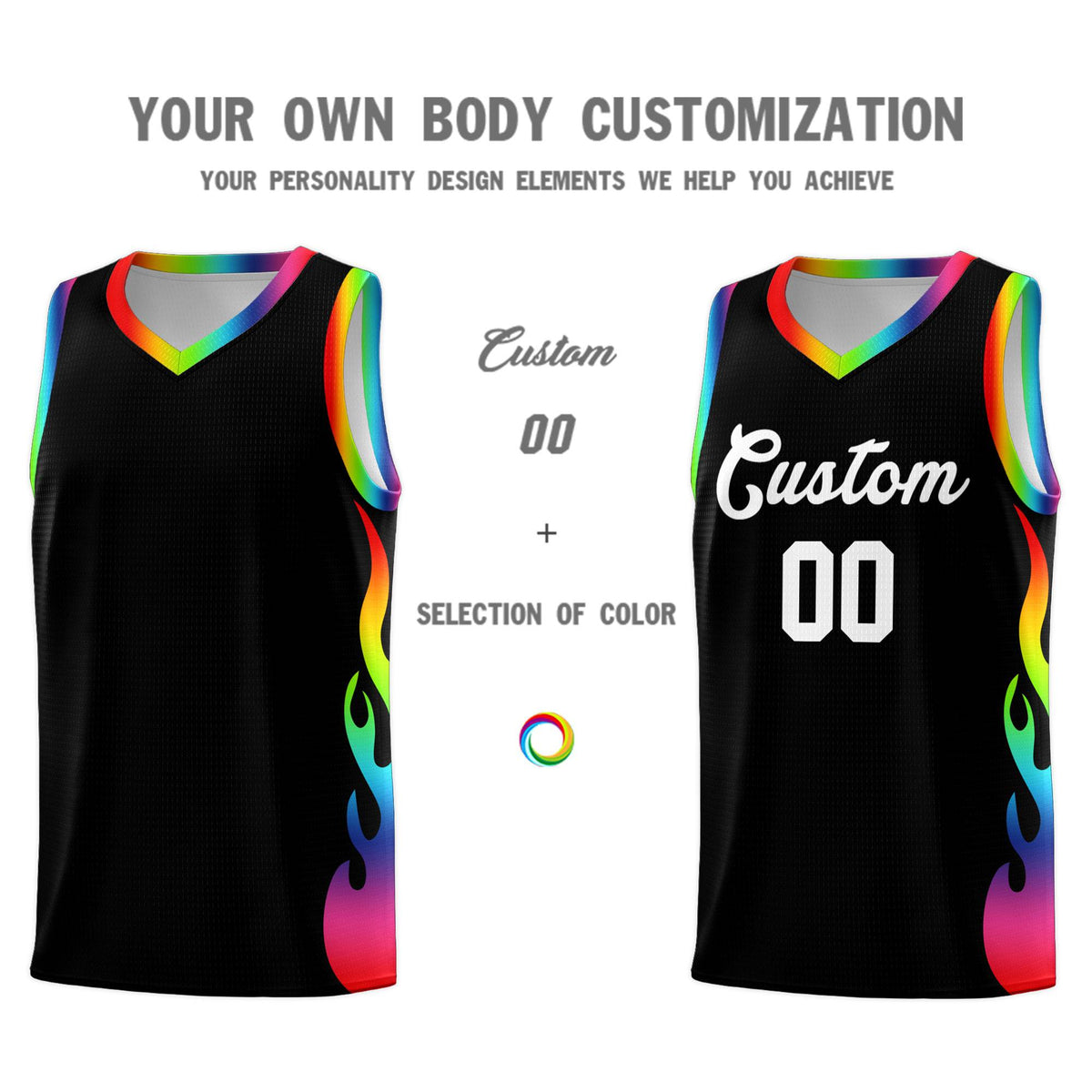Custom Black Side Flame Pattern Fashion Sports Uniform Basketball Jersey|KXKSHOP