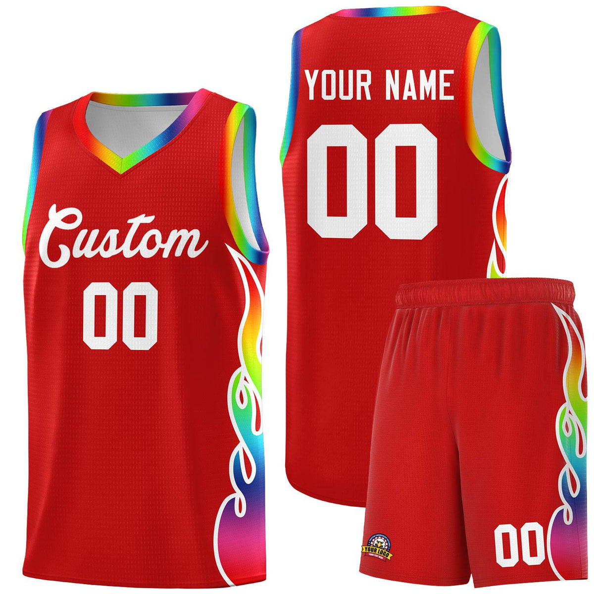 Custom Red Side Flame Pattern Fashion Sports Uniform Basketball Jersey|KXKSHOP