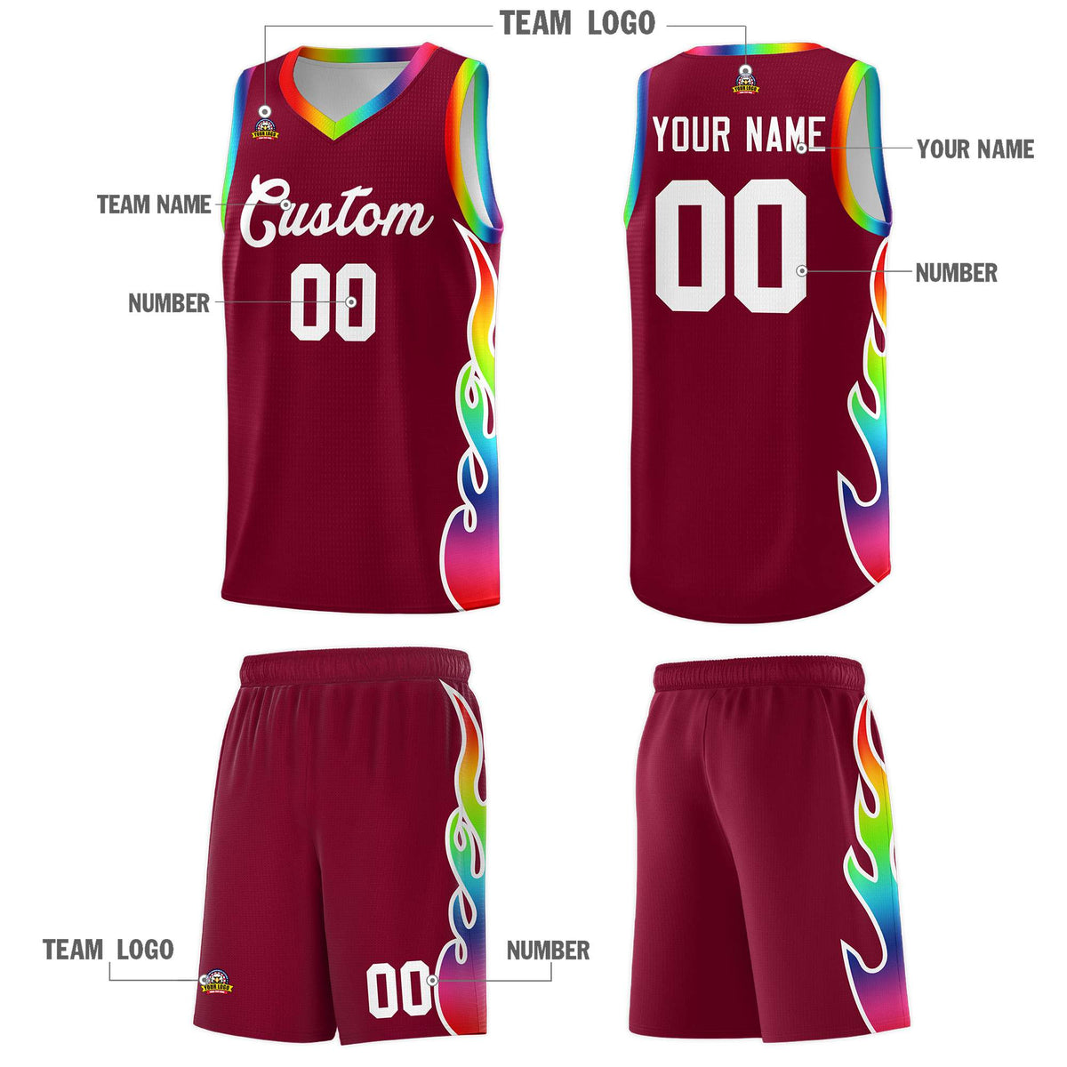 Custom Crimson Side Flame Pattern Fashion Sports Uniform Basketball Jersey|KXKSHOP