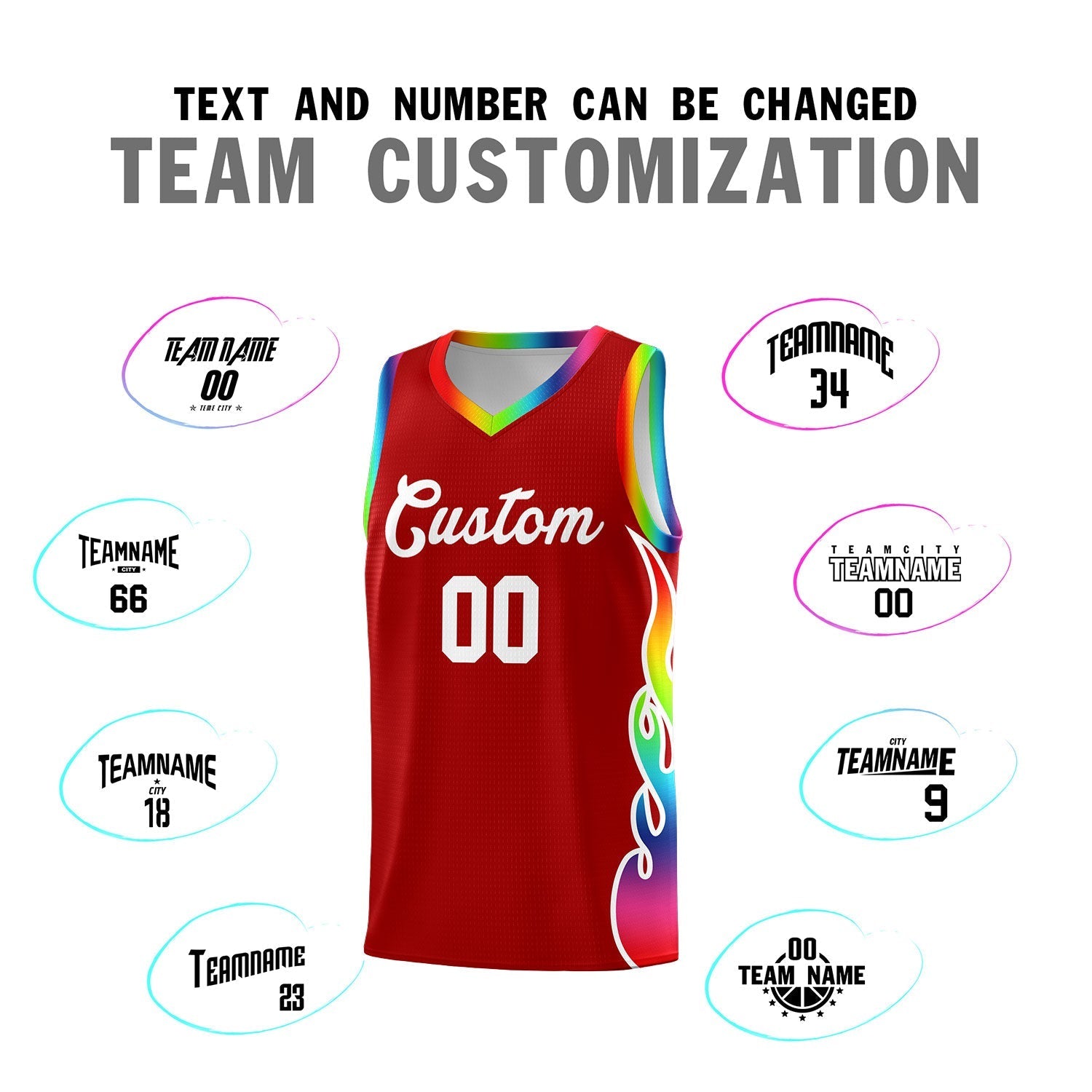 Custom Red Side Flame Pattern Fashion Sports Uniform Basketball Jersey|KXKSHOP