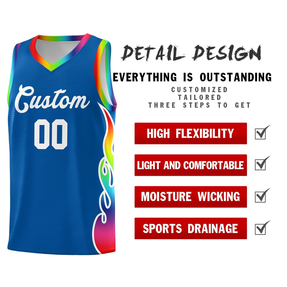 Custom Royal Side Flame Pattern Fashion Sports Uniform Basketball Jersey|KXKSHOP
