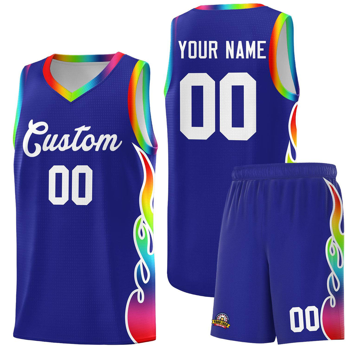 Custom Royal Side Flame Pattern Fashion Sports Uniform Basketball Jersey|KXKSHOP