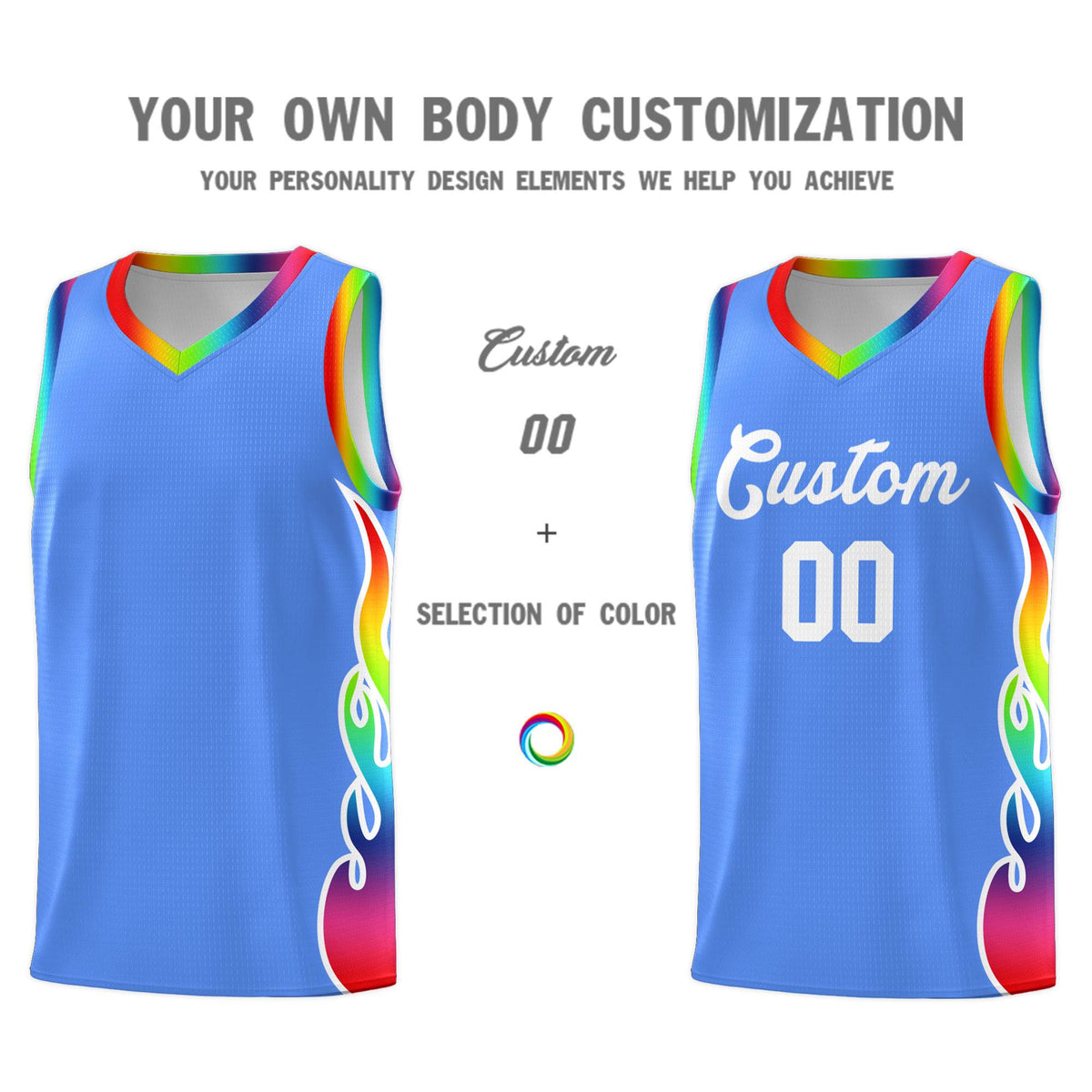 Custom Powder Blue Side Flame Pattern Fashion Sports Uniform Basketball Jersey|KXKSHOP