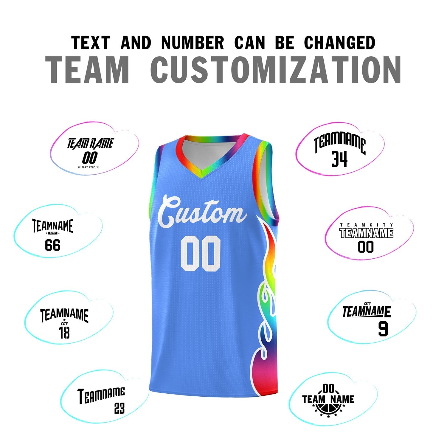 Custom Powder Blue Side Flame Pattern Fashion Sports Uniform Basketball Jersey|KXKSHOP