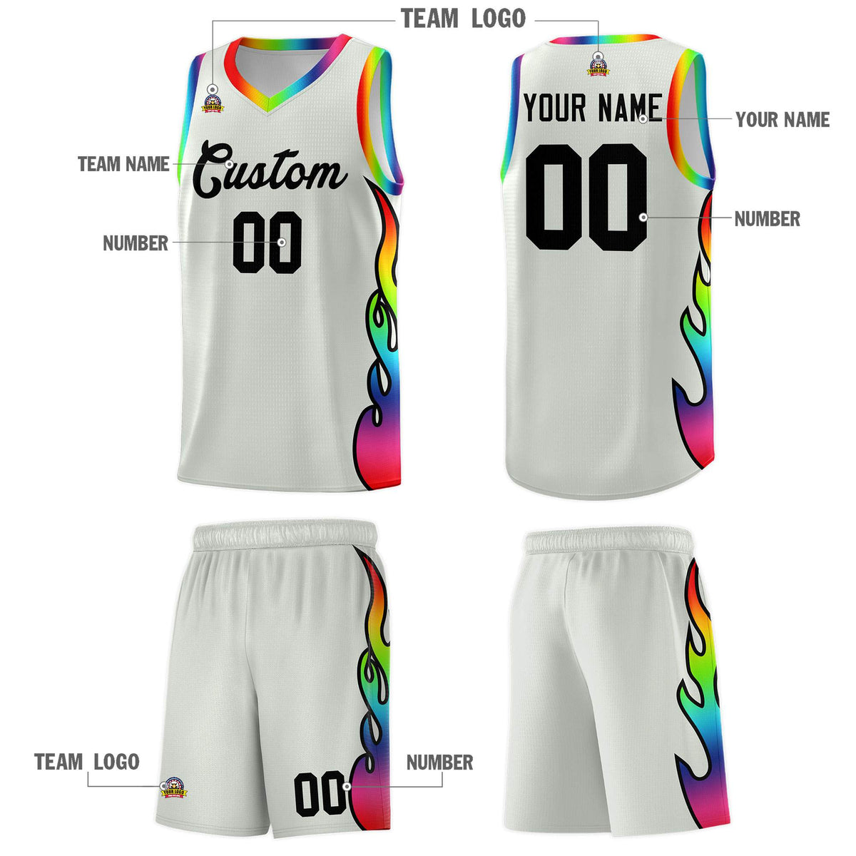 Custom Gray Side Flame Pattern Fashion Sports Uniform Basketball Jersey|KXKSHOP