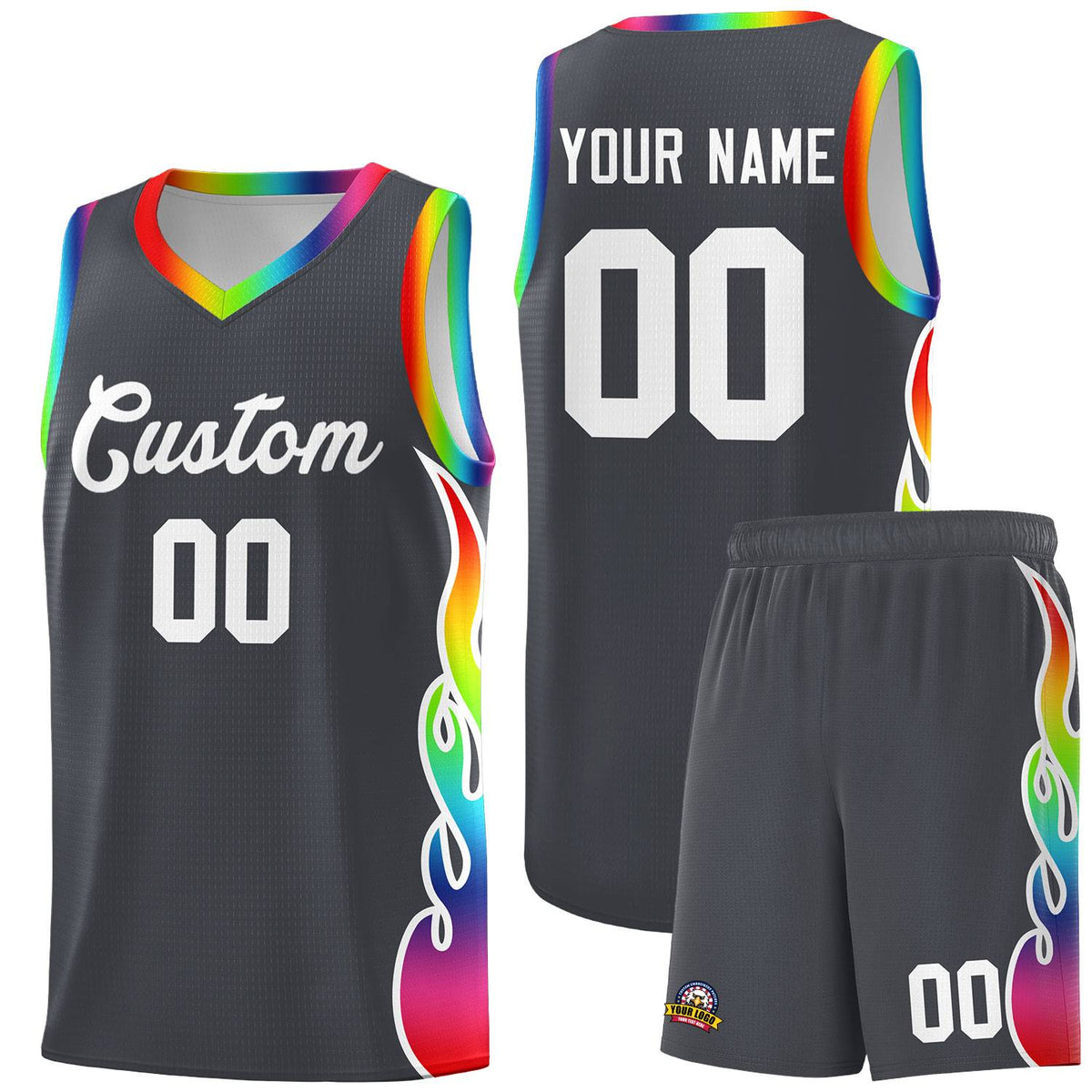 Custom Dark Gray Side Flame Pattern Fashion Sports Uniform Basketball Jersey|KXKSHOP