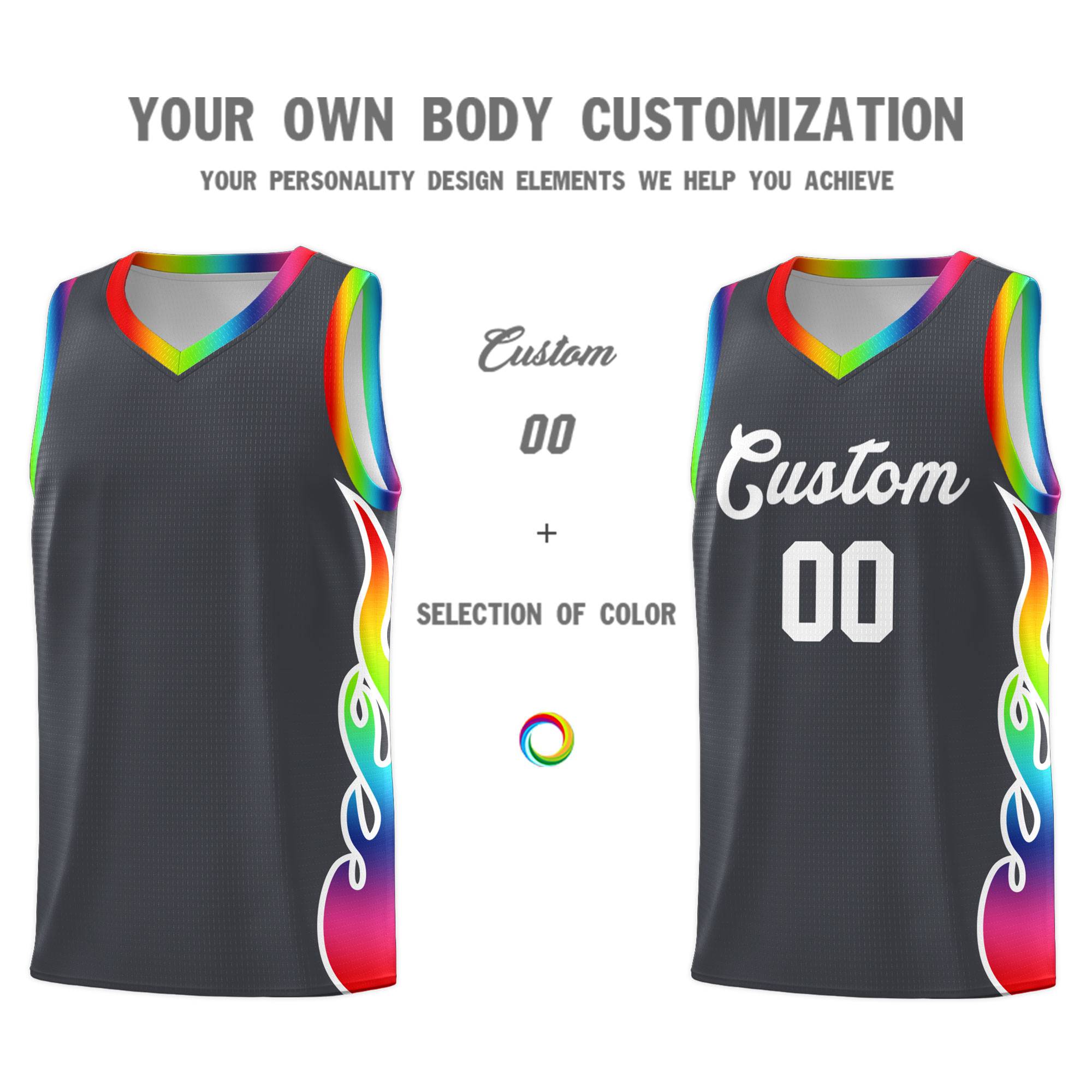 Custom Dark Gray Side Flame Pattern Fashion Sports Uniform Basketball Jersey|KXKSHOP