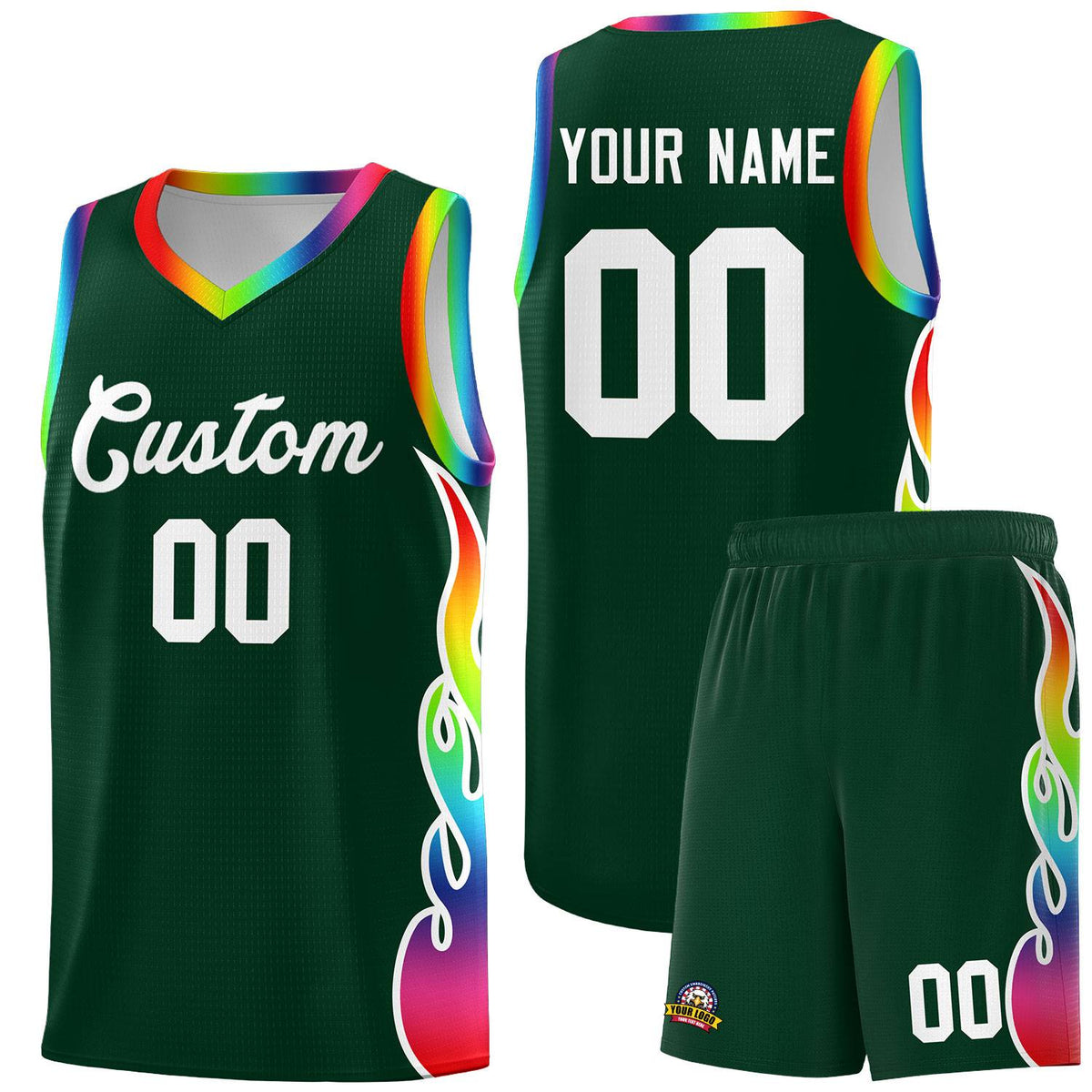 Custom Hunter Green Side Flame Pattern Fashion Sports Uniform Basketball Jersey|KXKSHOP