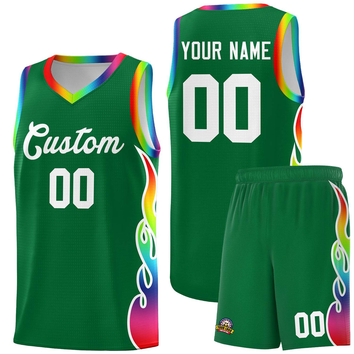 Custom Kelly Green Side Flame Pattern Fashion Sports Uniform Basketball Jersey|KXKSHOP