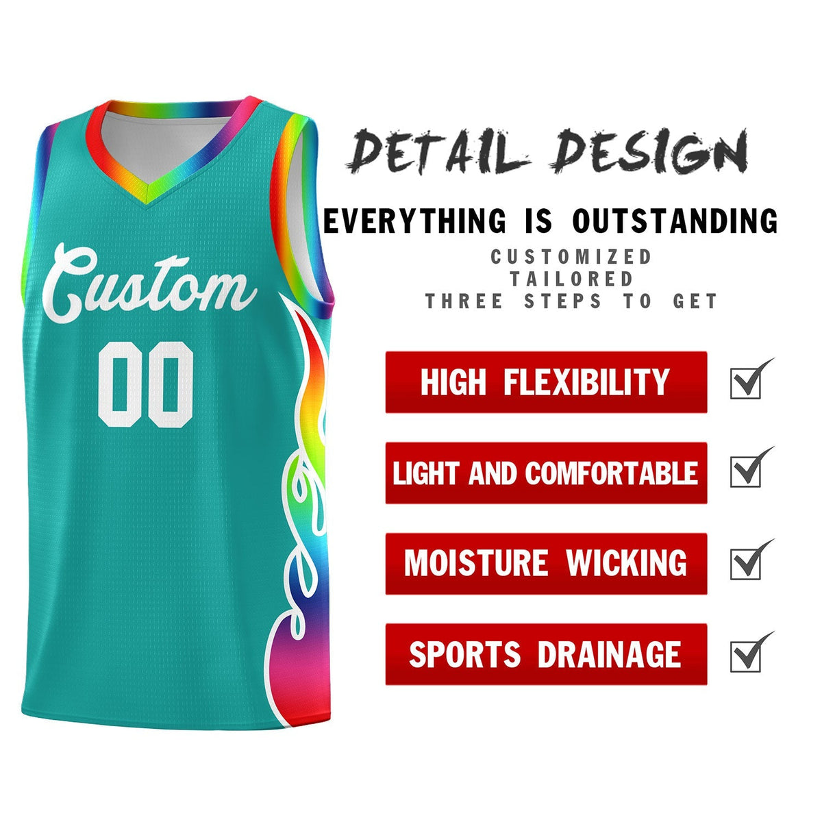 Custom Aqua Side Flame Pattern Fashion Sports Uniform Basketball Jersey|KXKSHOP