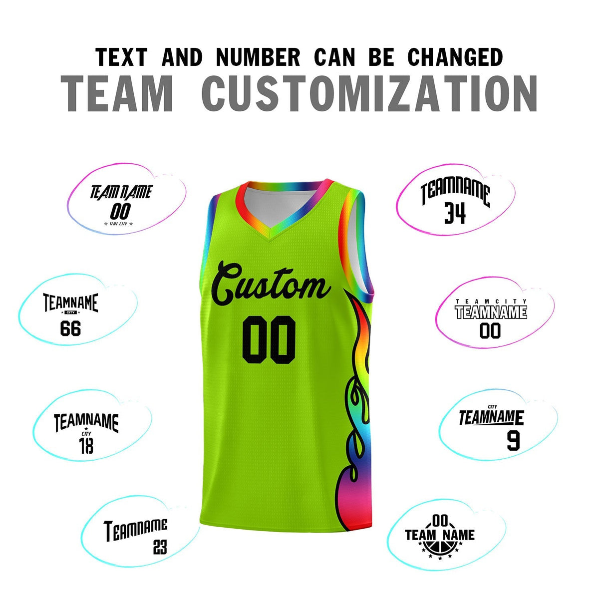 Custom Neon Green Side Flame Pattern Fashion Sports Uniform Basketball Jersey|KXKSHOP