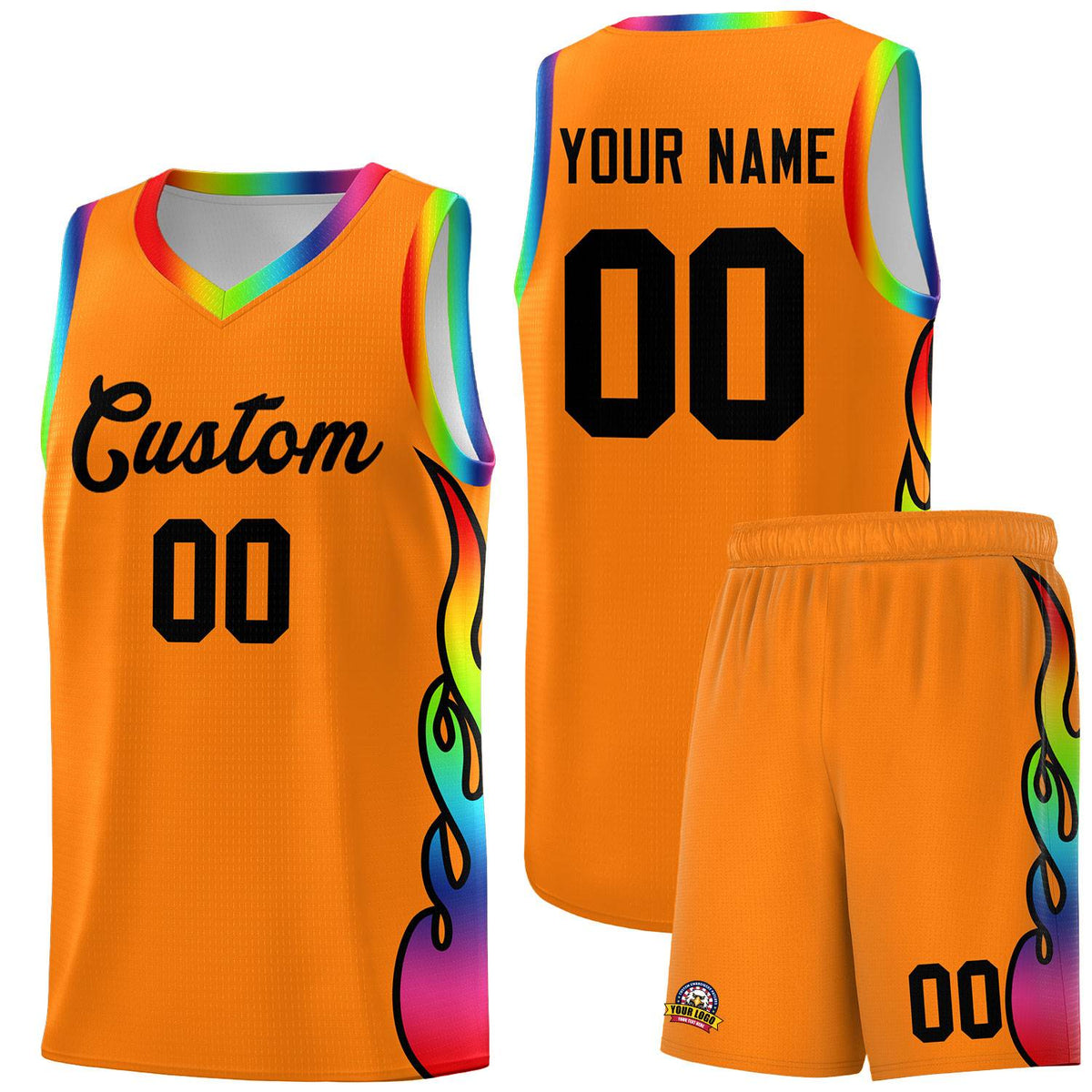 Custom Orange Side Flame Pattern Fashion Sports Uniform Basketball Jersey|KXKSHOP