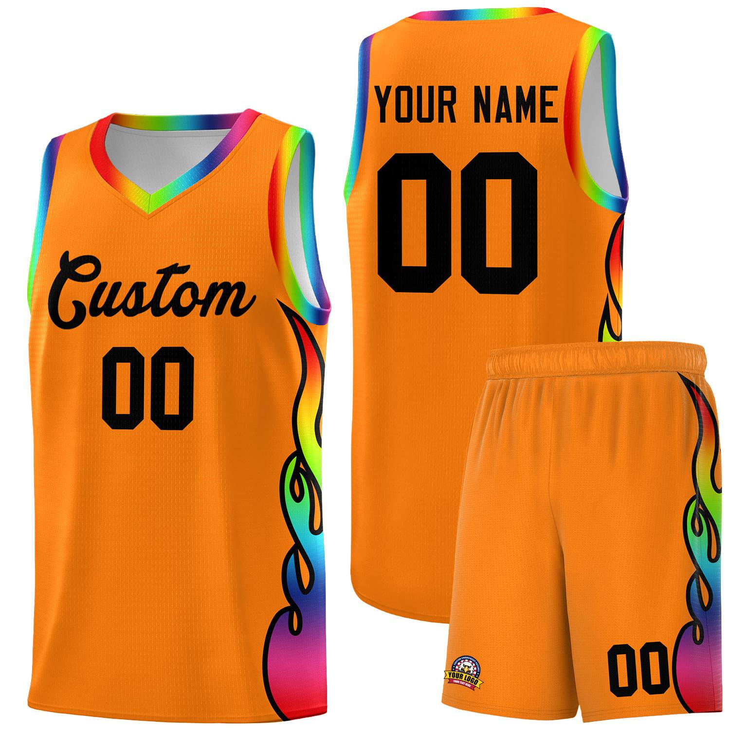 Custom Orange Side Flame Pattern Fashion Sports Uniform Basketball Jersey|KXKSHOP