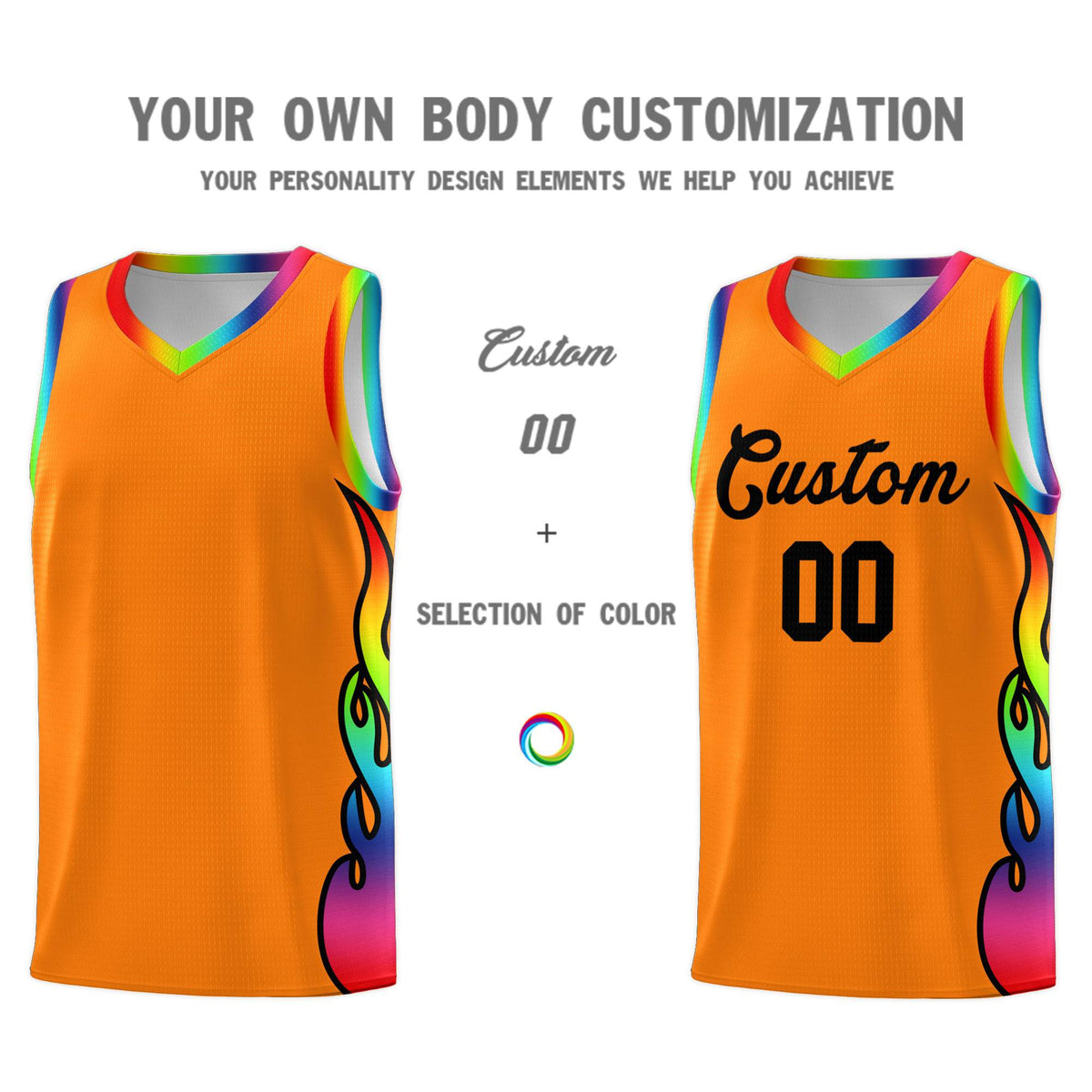 Custom Orange Side Flame Pattern Fashion Sports Uniform Basketball Jersey|KXKSHOP