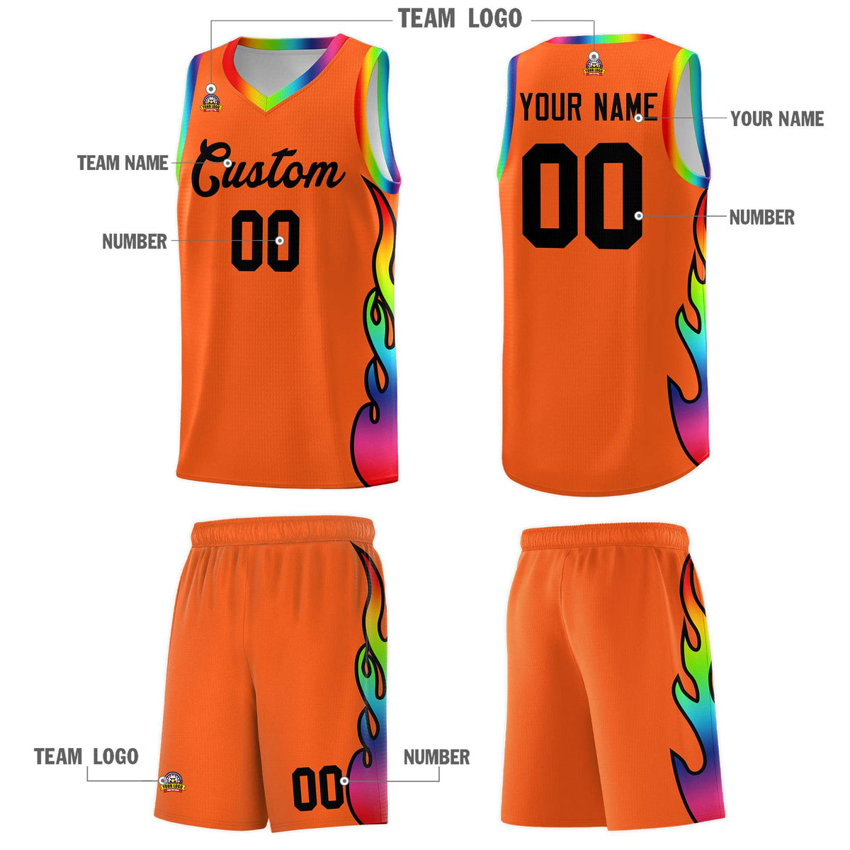 Custom Texas Orange Side Flame Pattern Fashion Sports Uniform Basketball Jersey|KXKSHOP