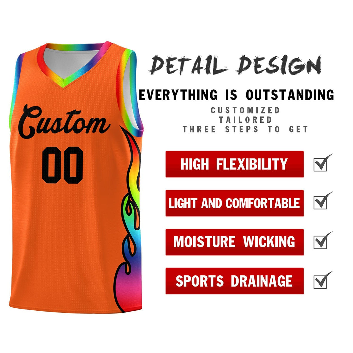 Custom Texas Orange Side Flame Pattern Fashion Sports Uniform Basketball Jersey|KXKSHOP