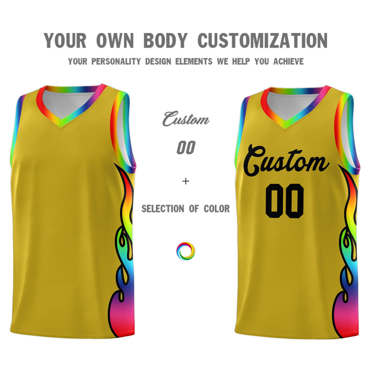 Custom Old Gold Side Flame Pattern Fashion Sports Uniform Basketball Jersey|KXKSHOP