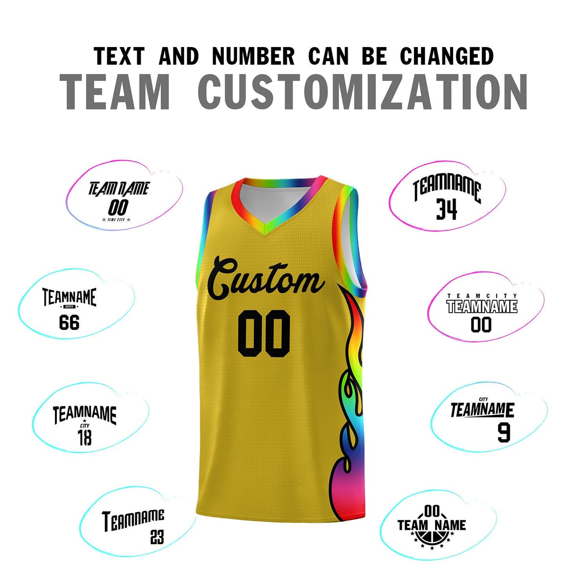 Custom Old Gold Side Flame Pattern Fashion Sports Uniform Basketball Jersey|KXKSHOP