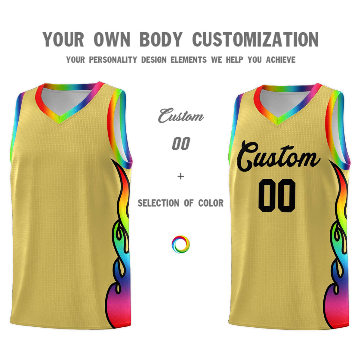 Custom Old Gold Side Flame Pattern Fashion Sports Uniform Basketball Jersey|KXKSHOP