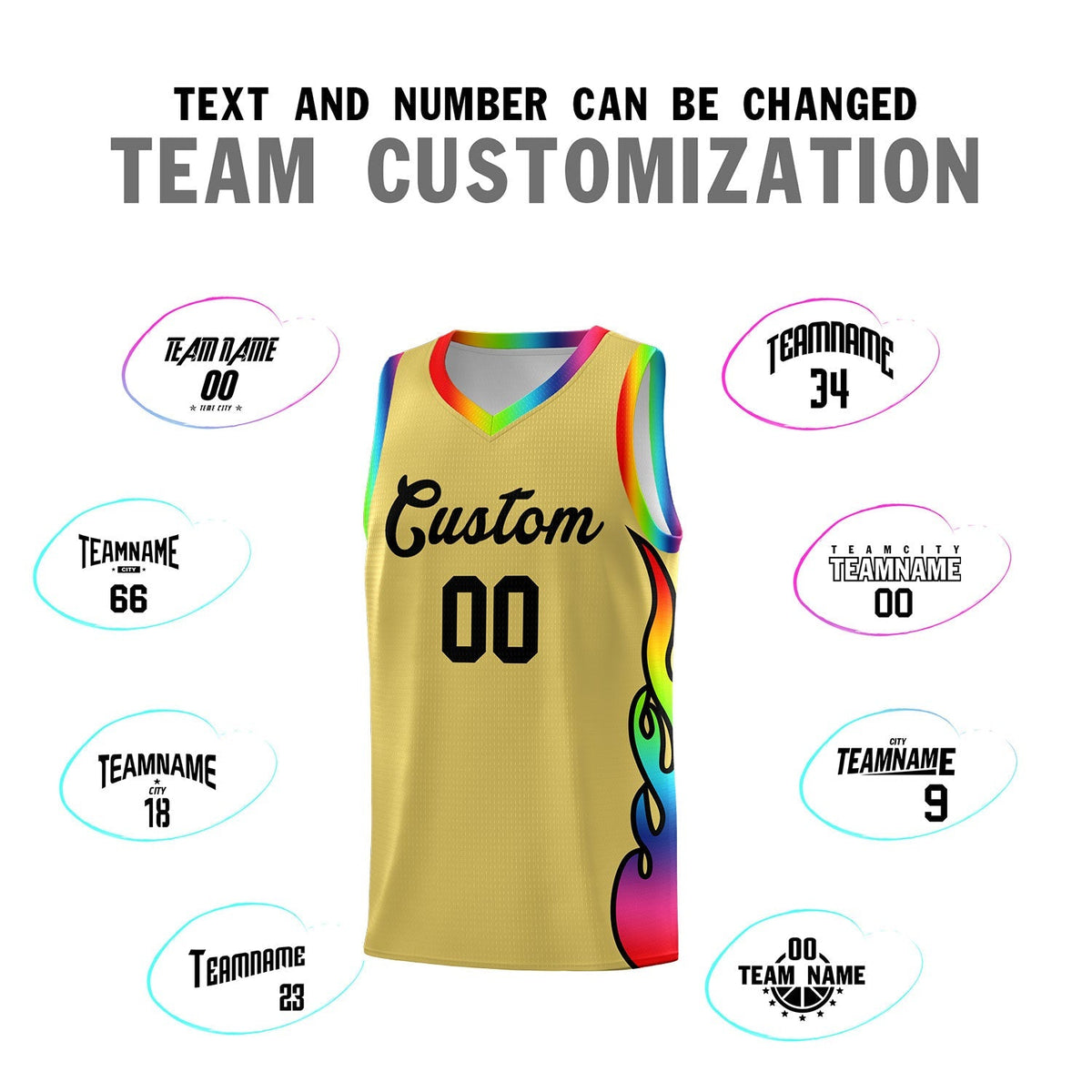 Custom Old Gold Side Flame Pattern Fashion Sports Uniform Basketball Jersey|KXKSHOP
