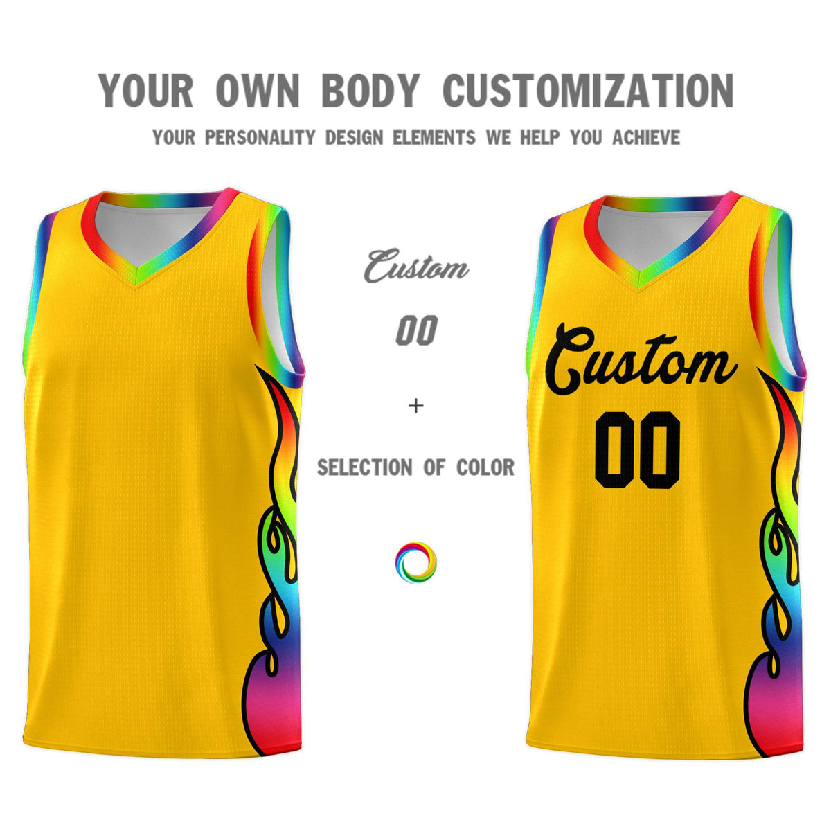 Custom Yellow Side Flame Pattern Fashion Sports Uniform Basketball Jersey|KXKSHOP