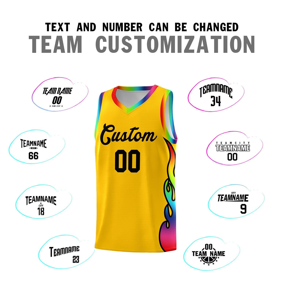 Custom Yellow Side Flame Pattern Fashion Sports Uniform Basketball Jersey|KXKSHOP