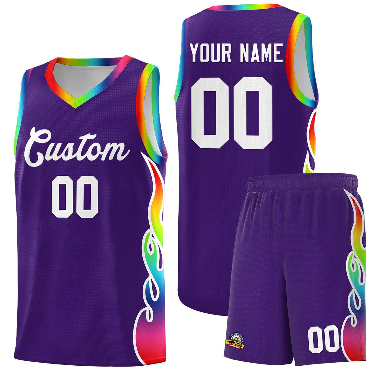 Custom Purple Side Flame Pattern Fashion Sports Uniform Basketball Jersey|KXKSHOP