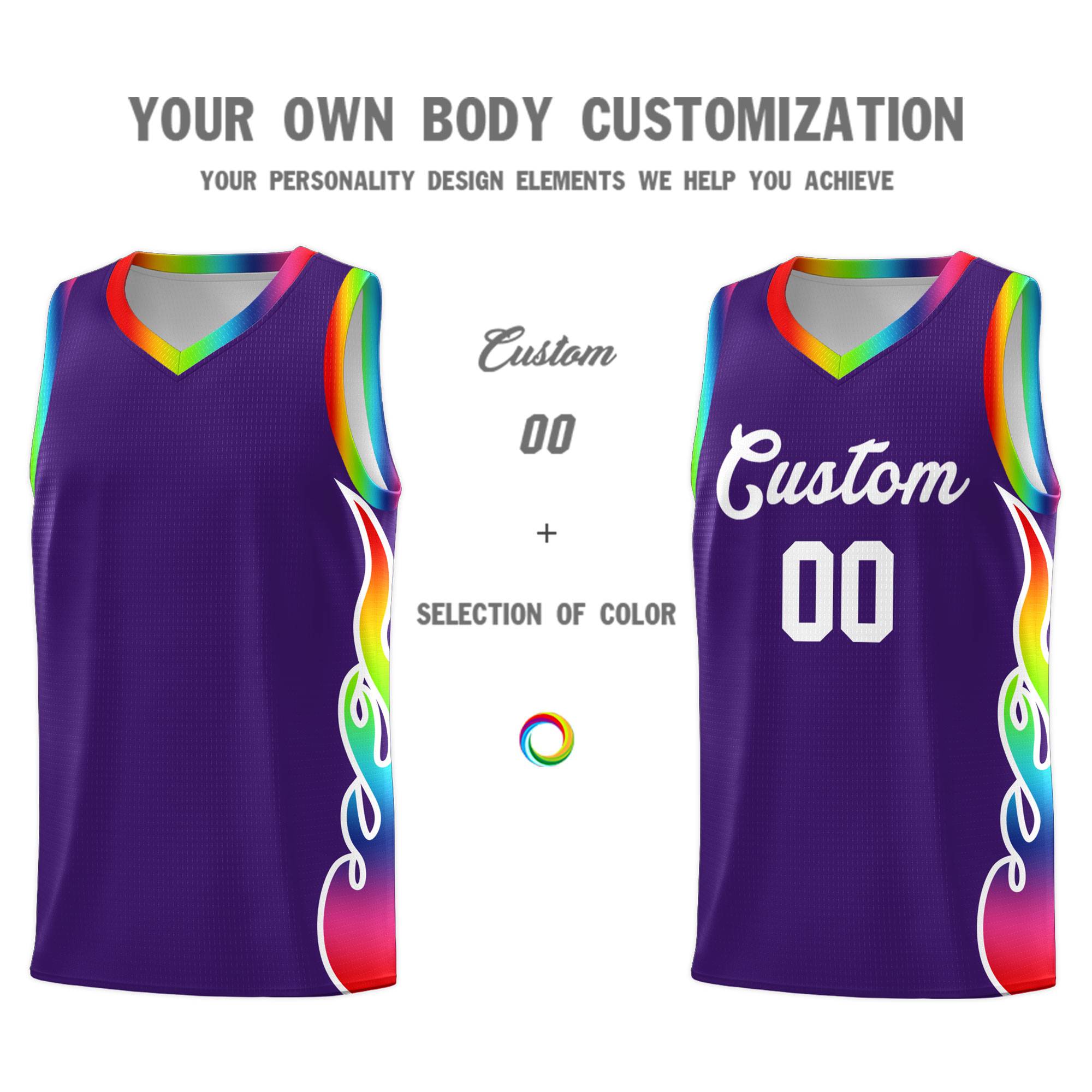 Custom Purple Side Flame Pattern Fashion Sports Uniform Basketball Jersey|KXKSHOP
