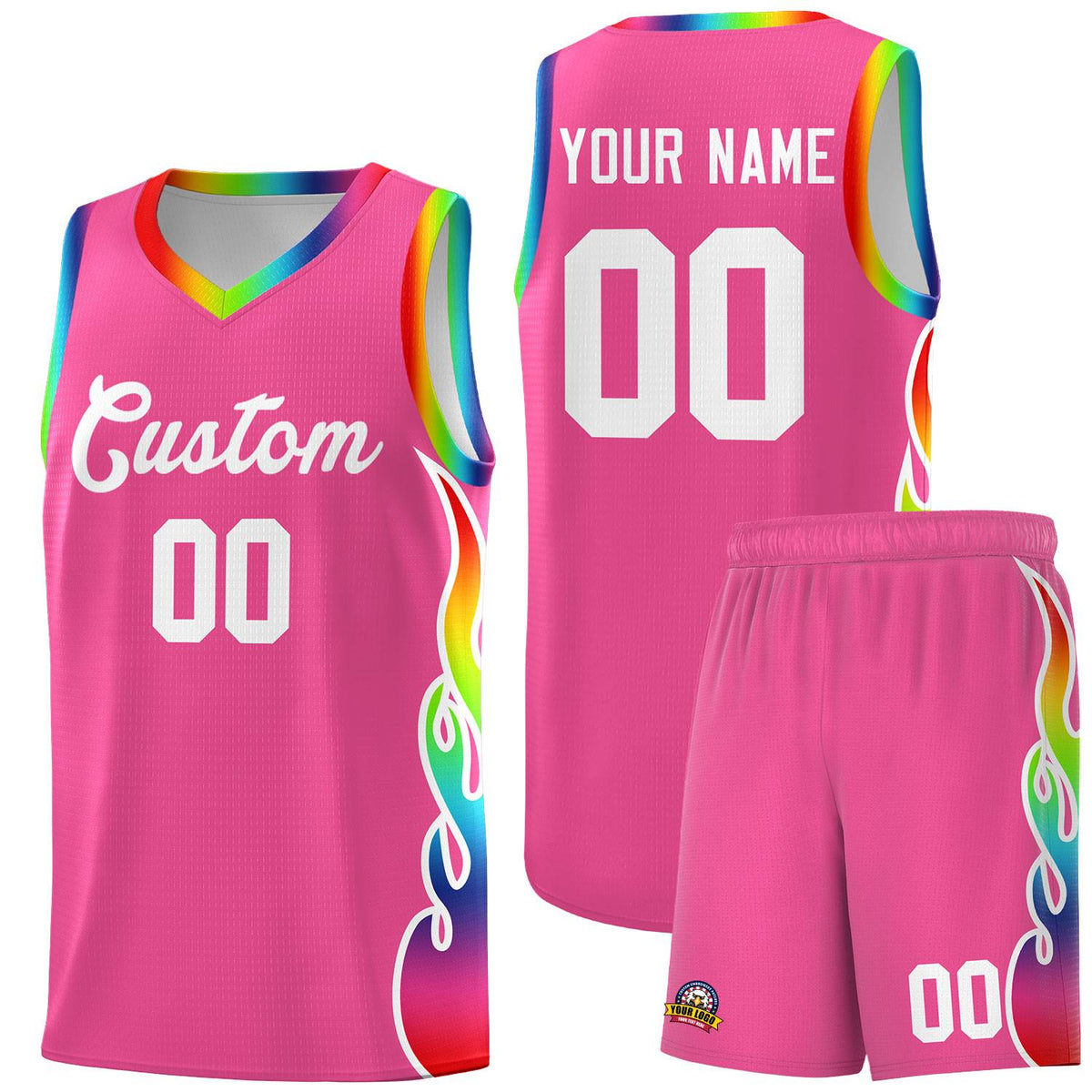 Custom Pink Side Flame Pattern Fashion Sports Uniform Basketball Jersey|KXKSHOP