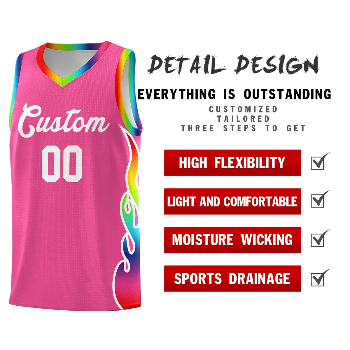Custom Pink Side Flame Pattern Fashion Sports Uniform Basketball Jersey|KXKSHOP