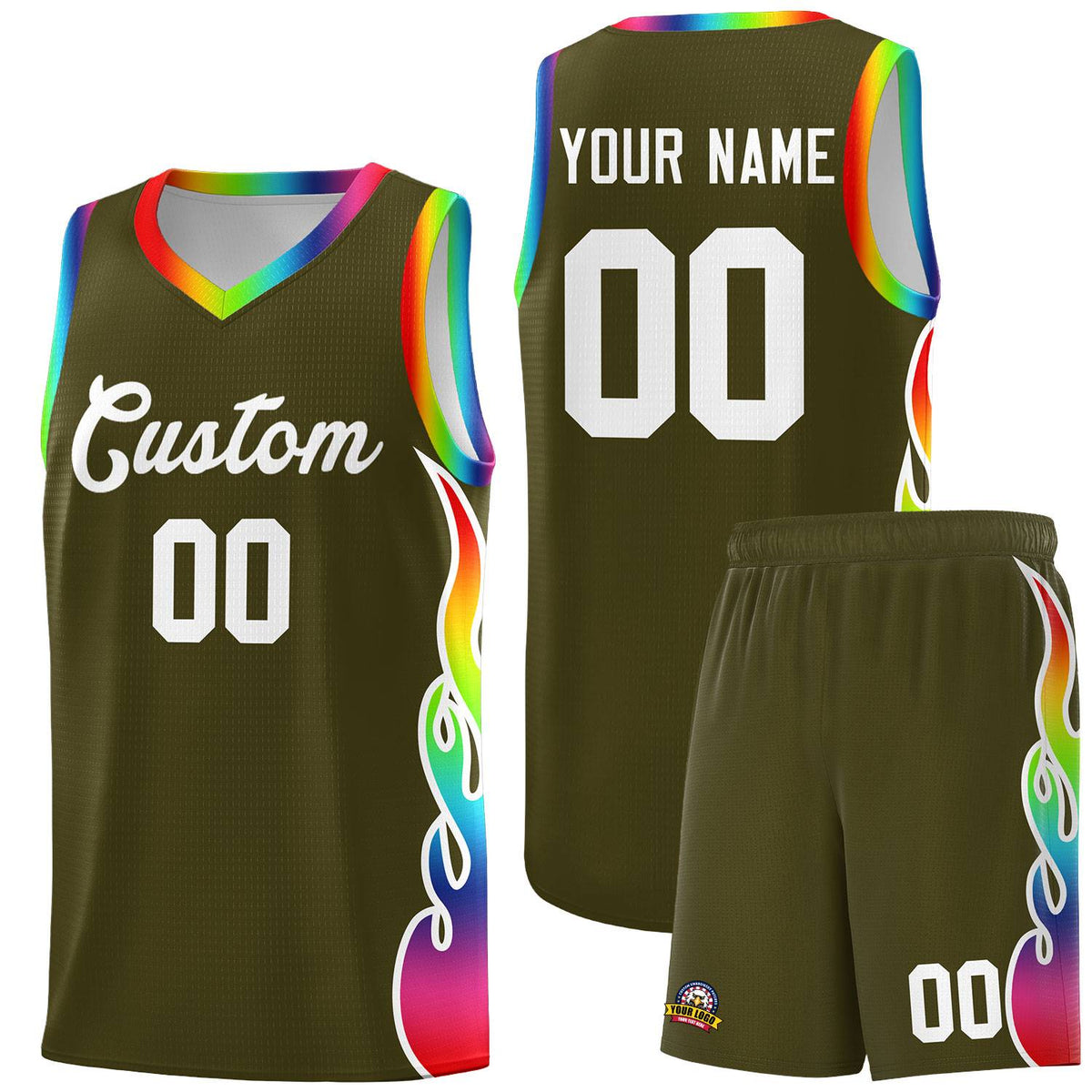 Custom Olive Side Flame Pattern Fashion Sports Uniform Basketball Jersey|KXKSHOP