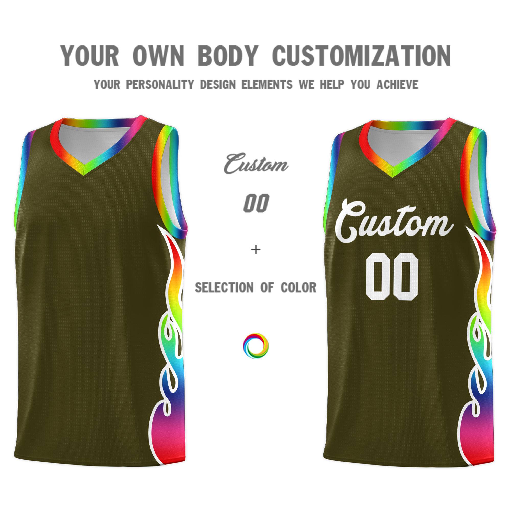 Custom Olive Side Flame Pattern Fashion Sports Uniform Basketball Jersey|KXKSHOP