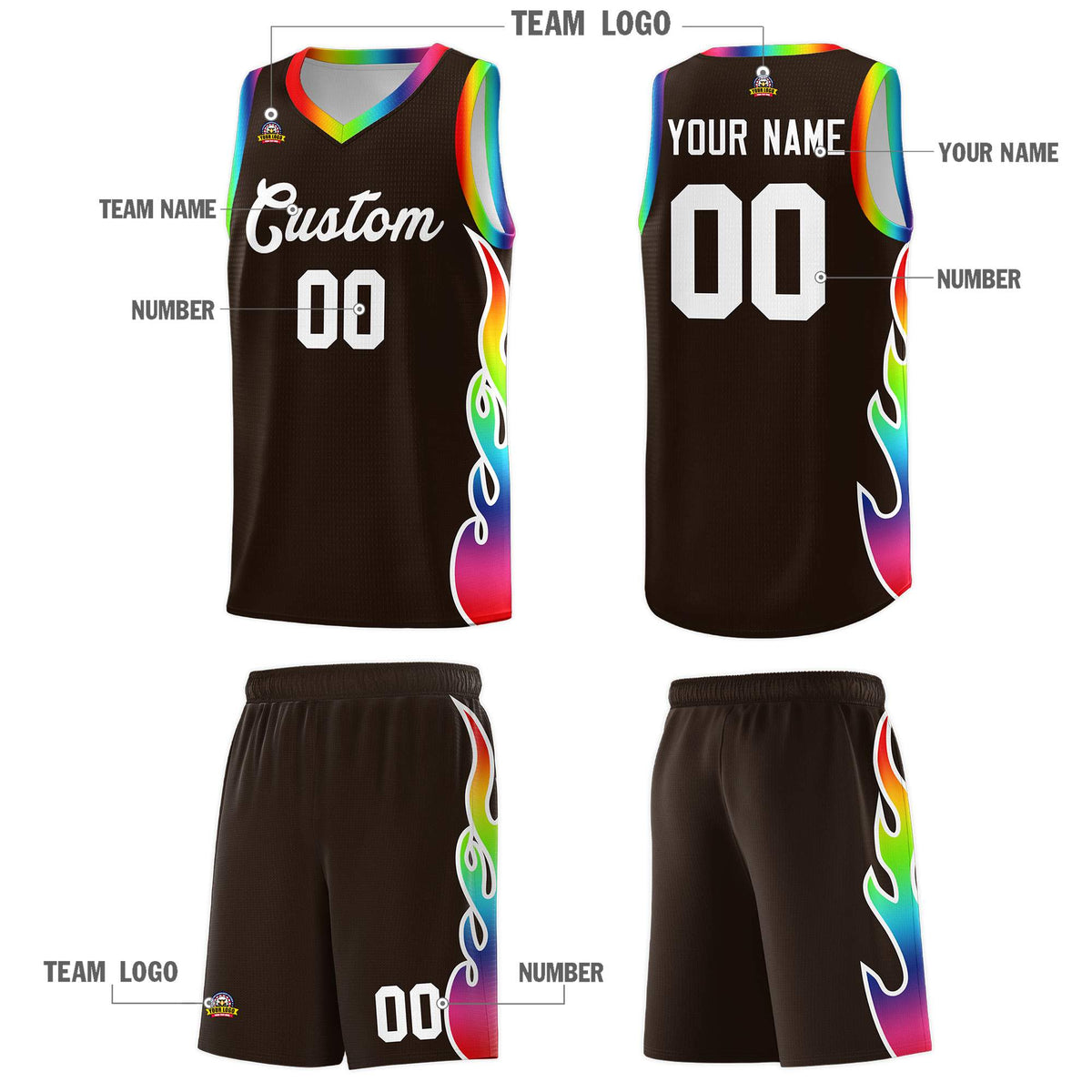 Custom Brown Side Flame Pattern Fashion Sports Uniform Basketball Jersey|KXKSHOP