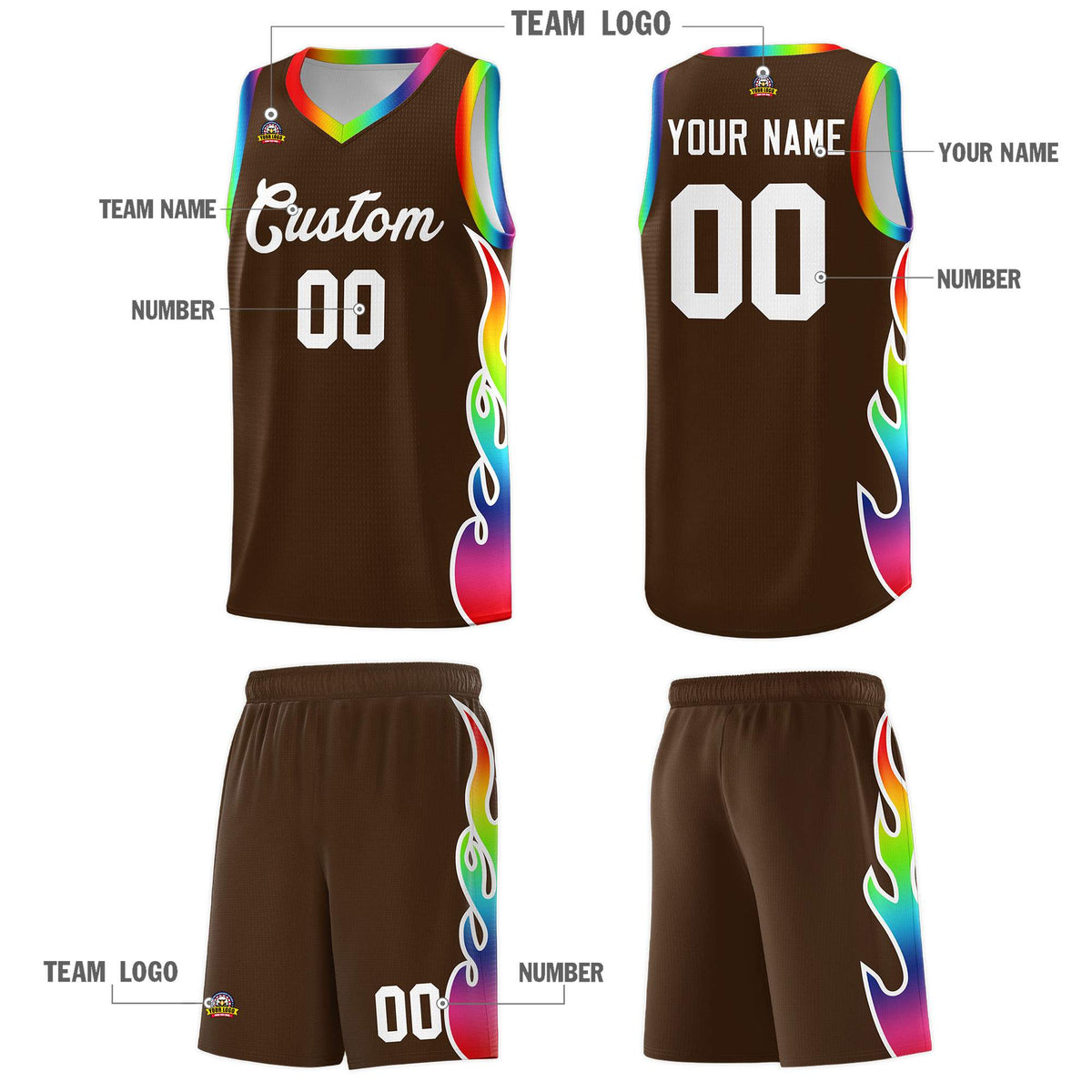 Custom Brown Side Flame Pattern Fashion Sports Uniform Basketball Jersey|KXKSHOP