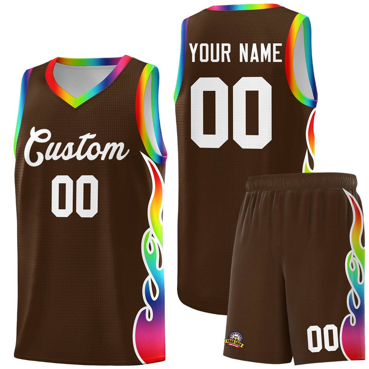 Custom Brown Side Flame Pattern Fashion Sports Uniform Basketball Jersey|KXKSHOP