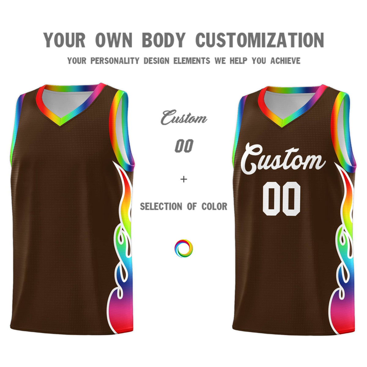 Custom Brown Side Flame Pattern Fashion Sports Uniform Basketball Jersey|KXKSHOP