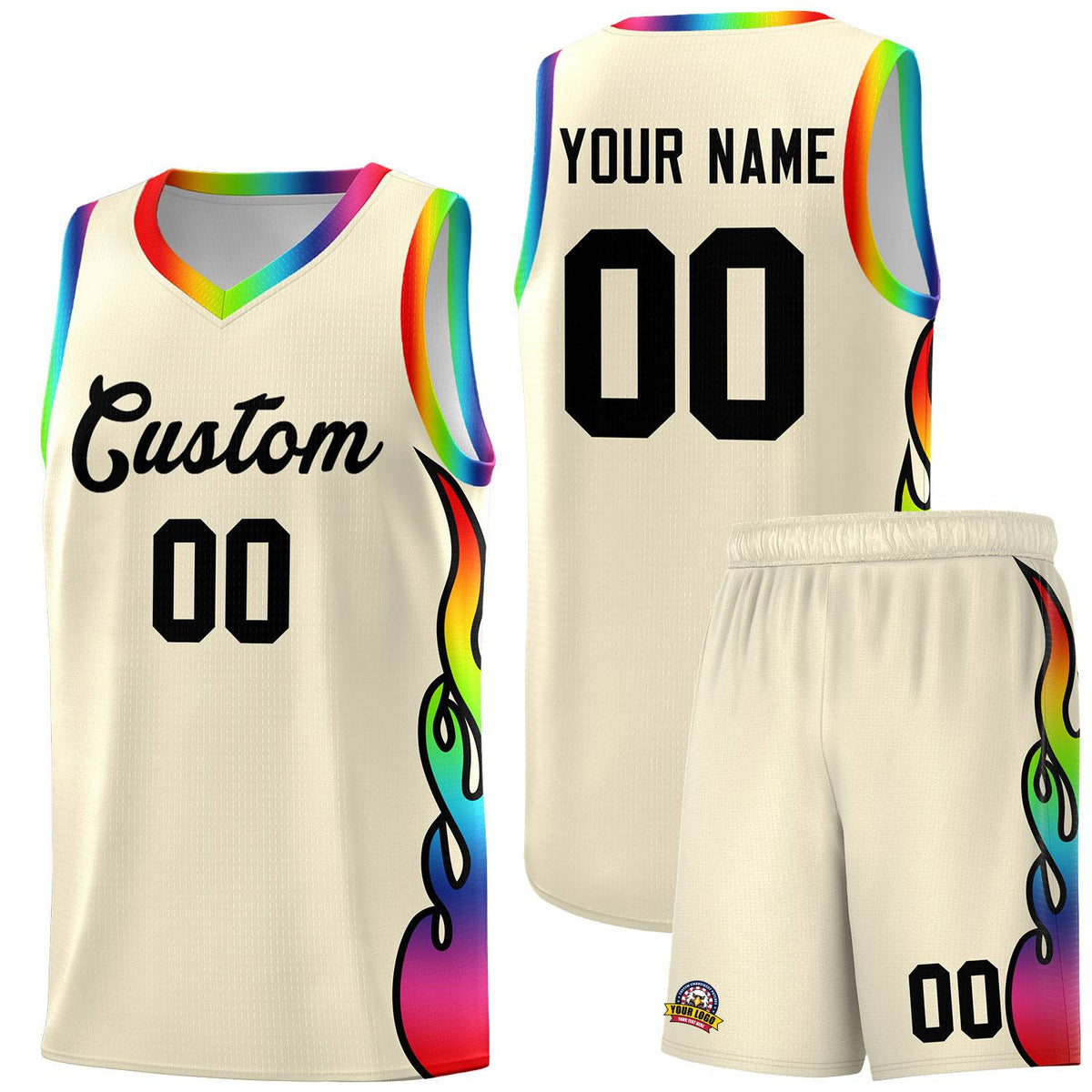 Custom Cream Side Flame Pattern Fashion Sports Uniform Basketball Jersey|KXKSHOP
